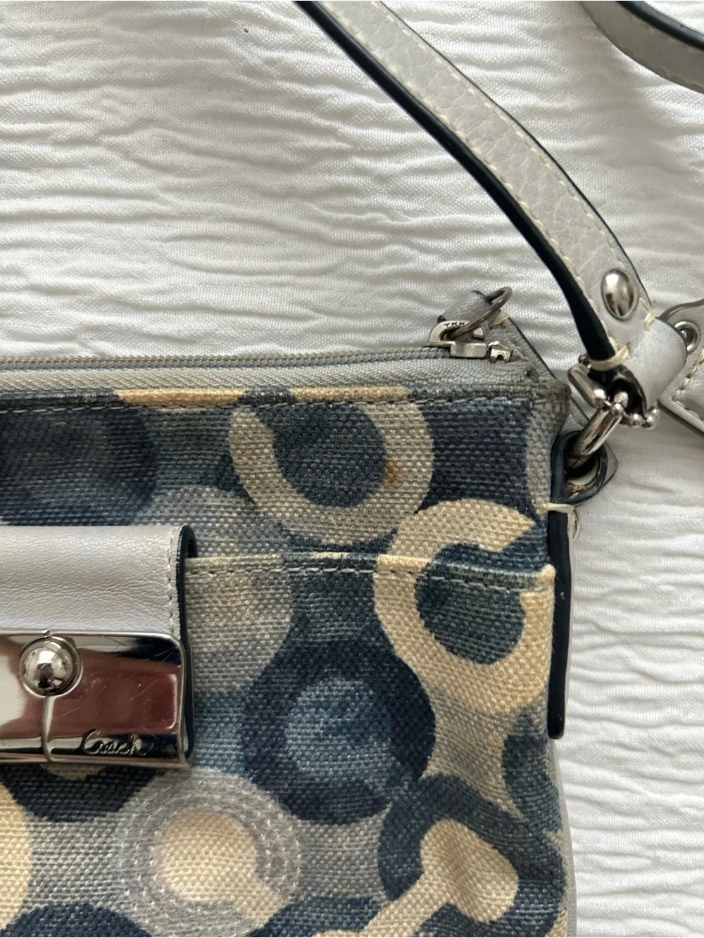 Vintage Coach Navy and Beige Signature Circle Print Crossbody Bag